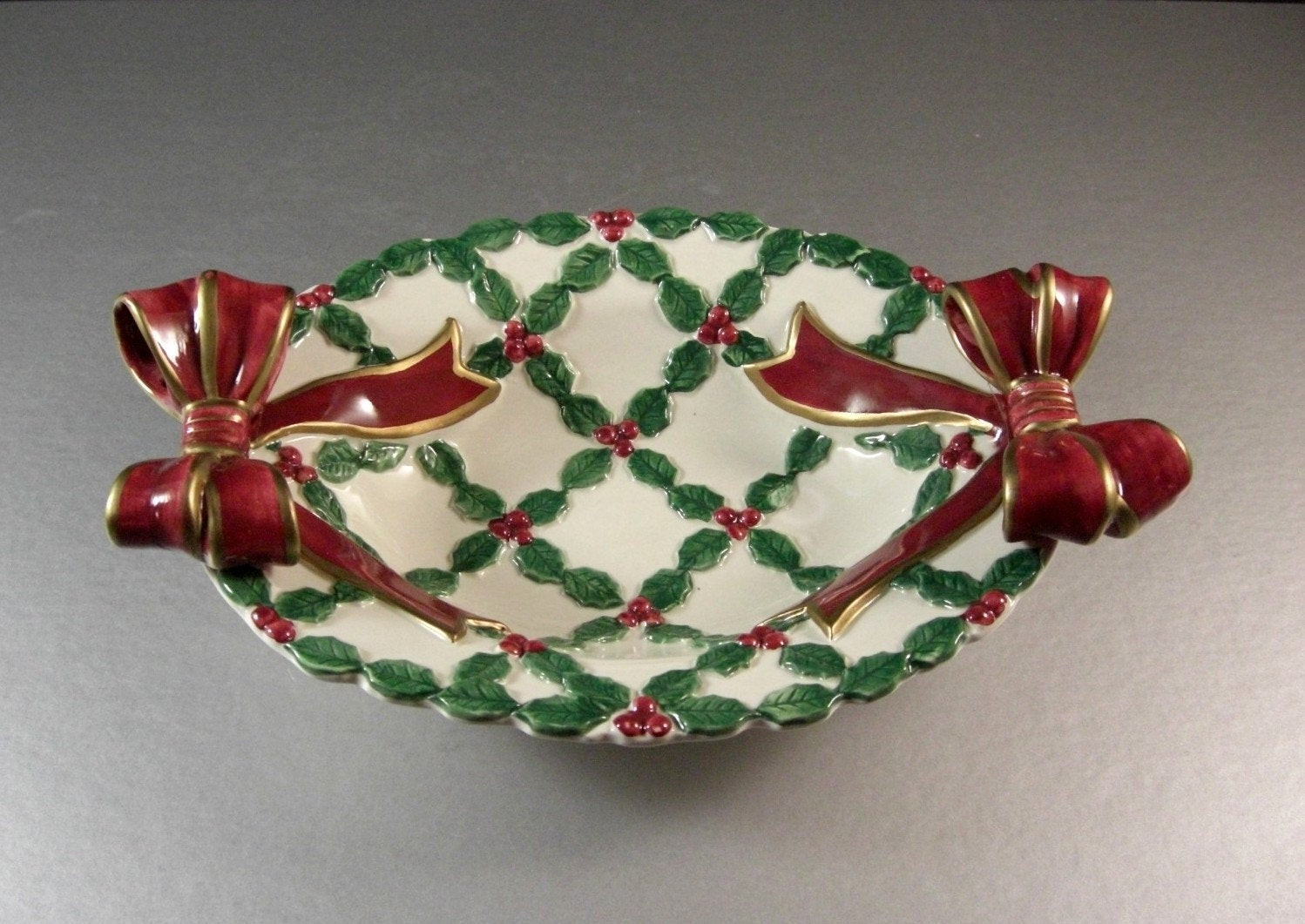 Christmas Candy Bowl
 Fitz and Floyd Open Christmas Candy Dish Decor by