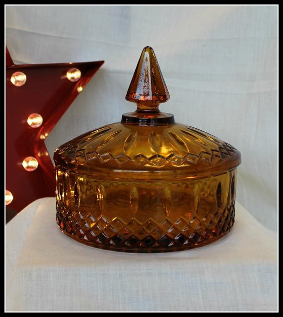 Christmas Candy Dish With Lid
 Vintage Amber Glass Candy Dish with Lid candy dish vintage