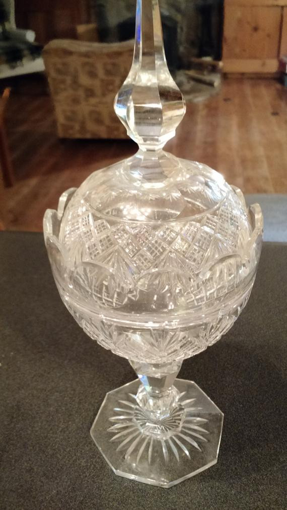 Christmas Candy Dish With Lid
 Holiday Crystal Candy Dish Steeple Lid Pedestal Candy Dish
