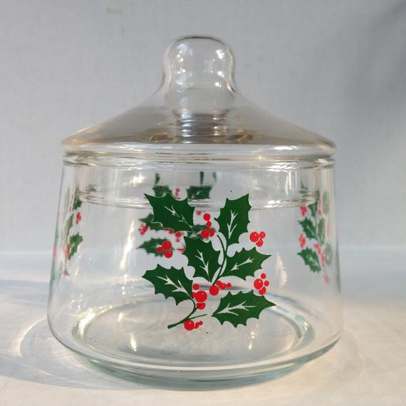 Christmas Candy Dishes
 Holly Berry Christmas Candy Dish With Lid by VarietyRetro