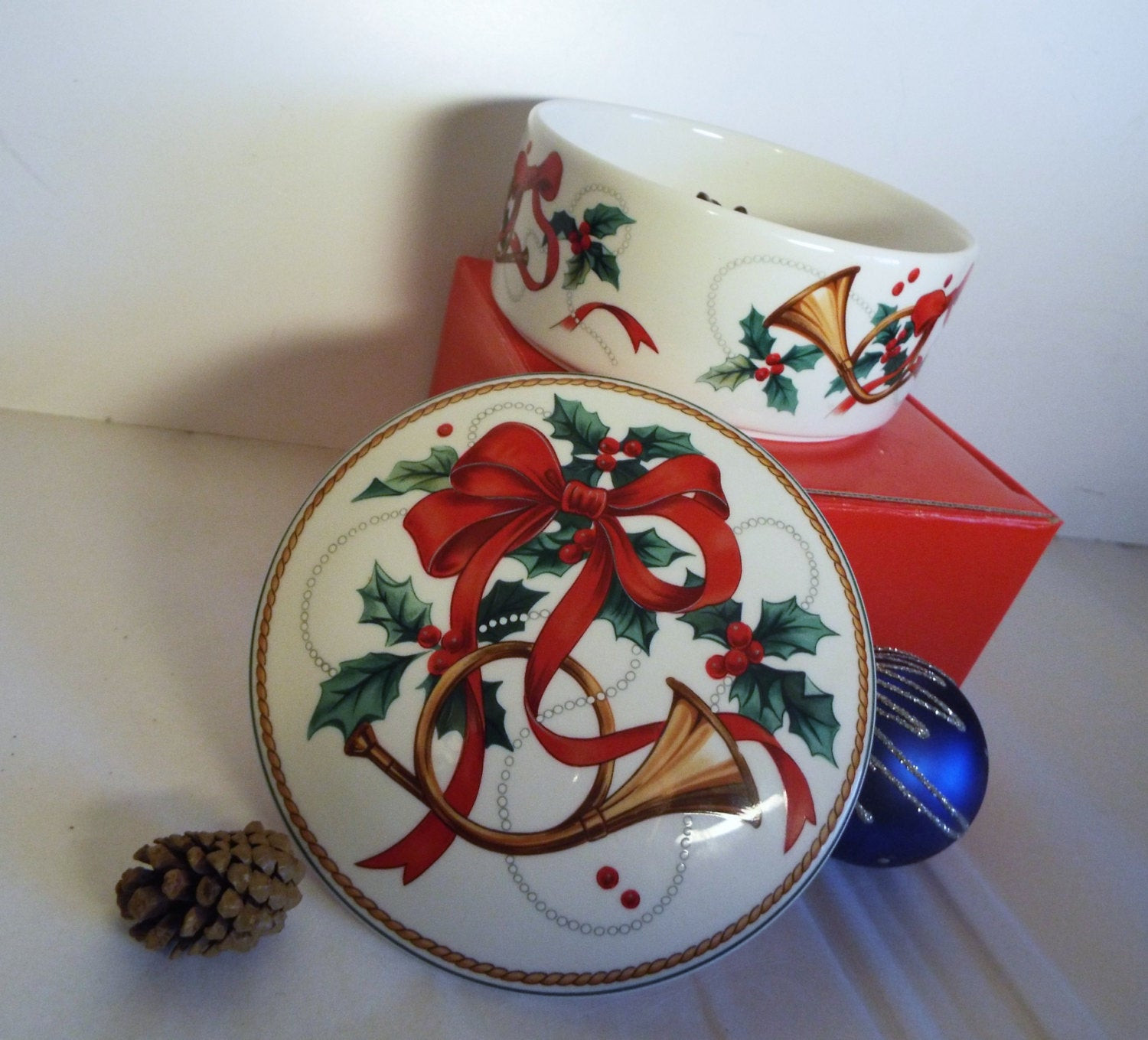 Christmas Candy Dishes
 Vintage Mikasa Candy Dish Christmas by JJHandPaintedLeather