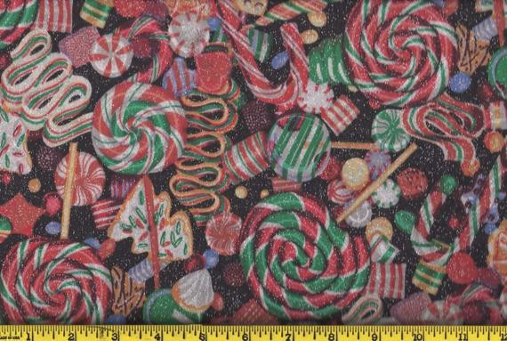 Christmas Candy Fabric
 Black Christmas Candy and Cookies Fabric per Yard
