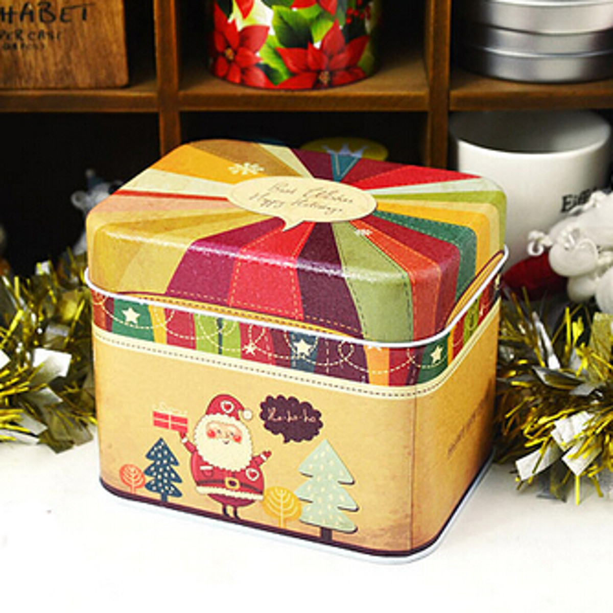 Christmas Candy Gift Boxes
 1x Christmas Theme Tin Square Iron Case Cookies Candy