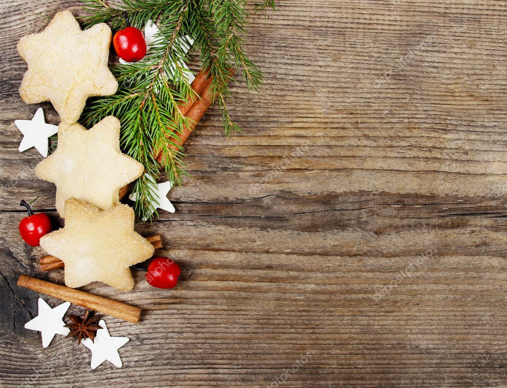 Christmas Cookies Background
 Christmas cookies on wooden background — Stock