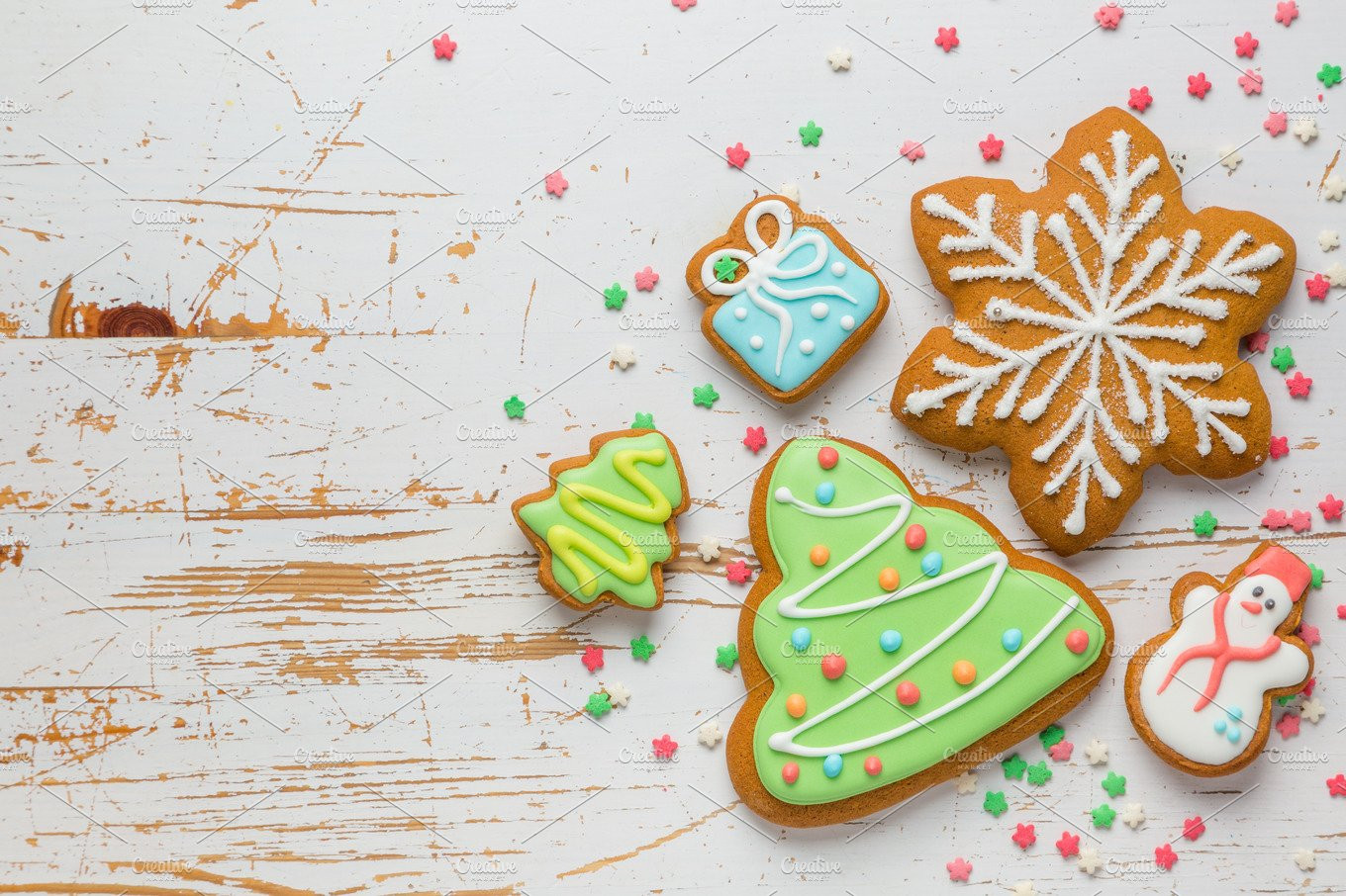 Christmas Cookies Background
 Christmas cookies on rustic wood background Holiday