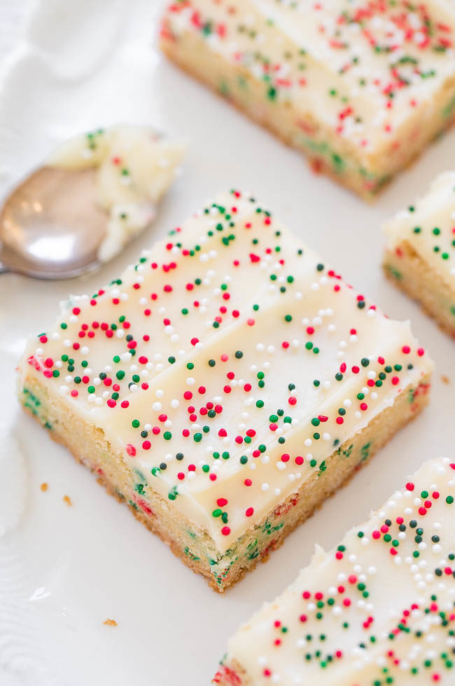 Christmas Cookies With Sprinkles
 Holiday Sugar Cookie Bars with Cream Cheese Frosting