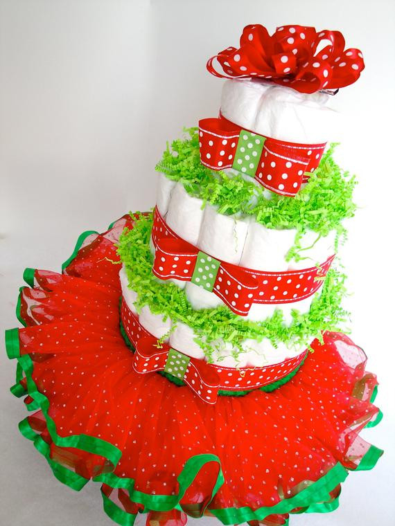 Christmas Diaper Cakes
 Items similar to Christmas Diaper Cake Festive Red