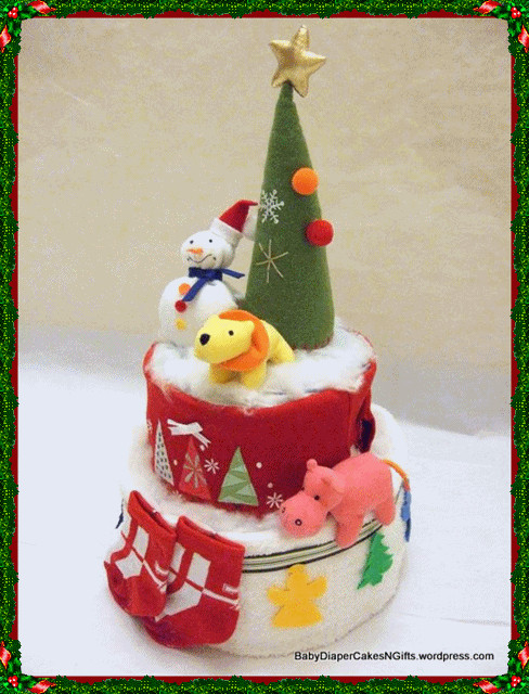 Christmas Diaper Cakes
 Snowy Christmas Diaper Cake