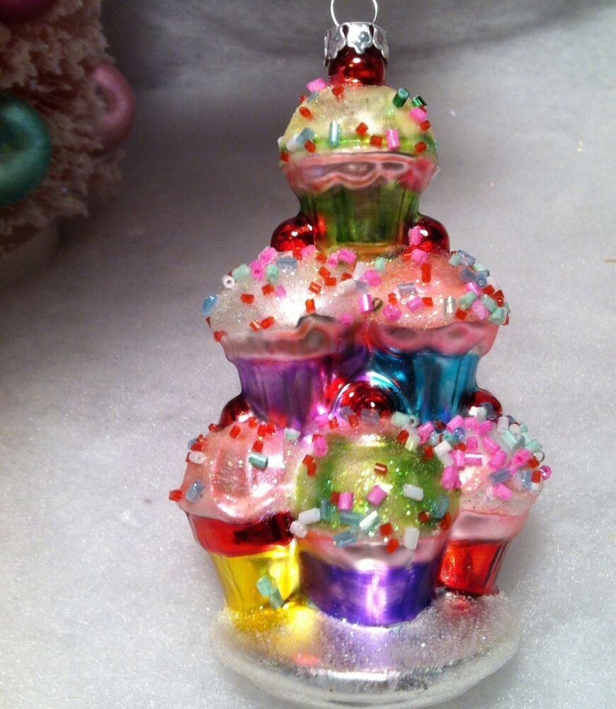 Christmas Glass Candy
 cupcake w candy sprinkles Tier Christmas Tree Ornament