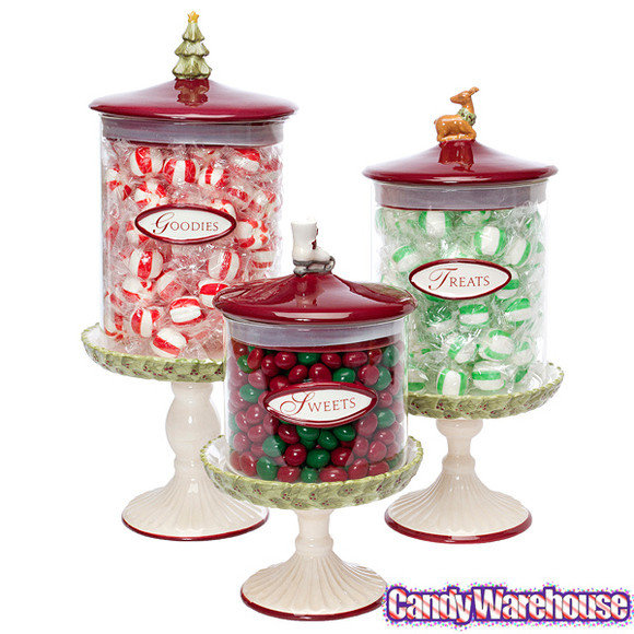 Christmas Glass Candy
 Christmas Glass Candy Canisters Set of 3