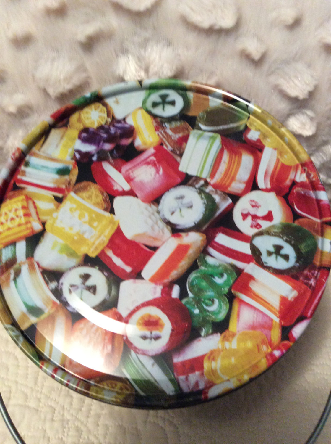 Christmas Hard Candy
 Vintage Hard Candy Christmas Tin Container by