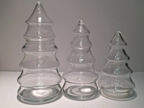Christmas Tree Candy Jar
 Set of 3 Clear Glass Vintage Christmas Tree by