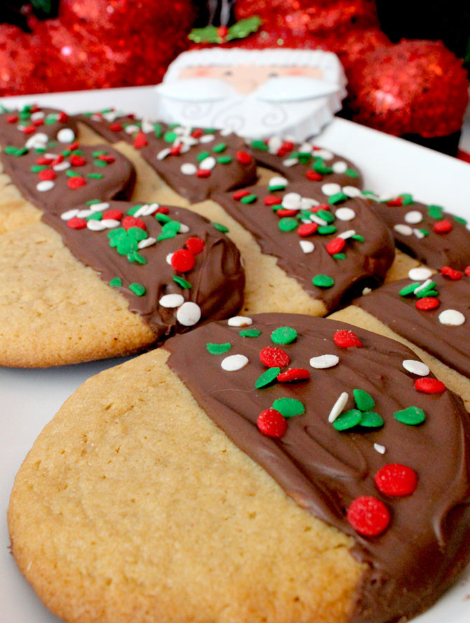 Easy Christmas Cookies And Candy
 Chocolate Dipped Peanut Butter Christmas Cookies Two Sisters
