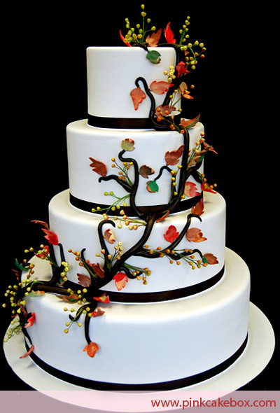 Fall Wedding Cakes With Leaves
 Round four tier fondant wedding cake ideas designs and