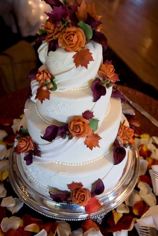 Fall Wedding Cakes With Leaves
 Fall Wedding Ideas And Invitations Purple And Orange Wedding