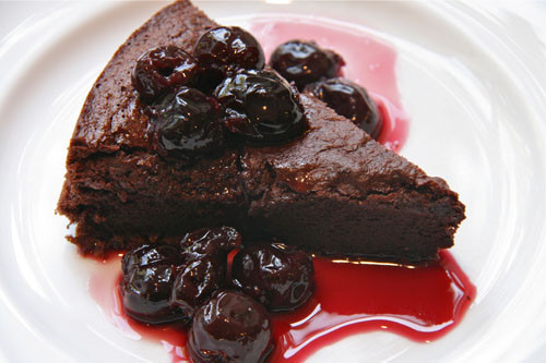 Fallen Chocolate Cake
 Balsamic Dark Cherry Sauce Over Fallen Chocolate Cake