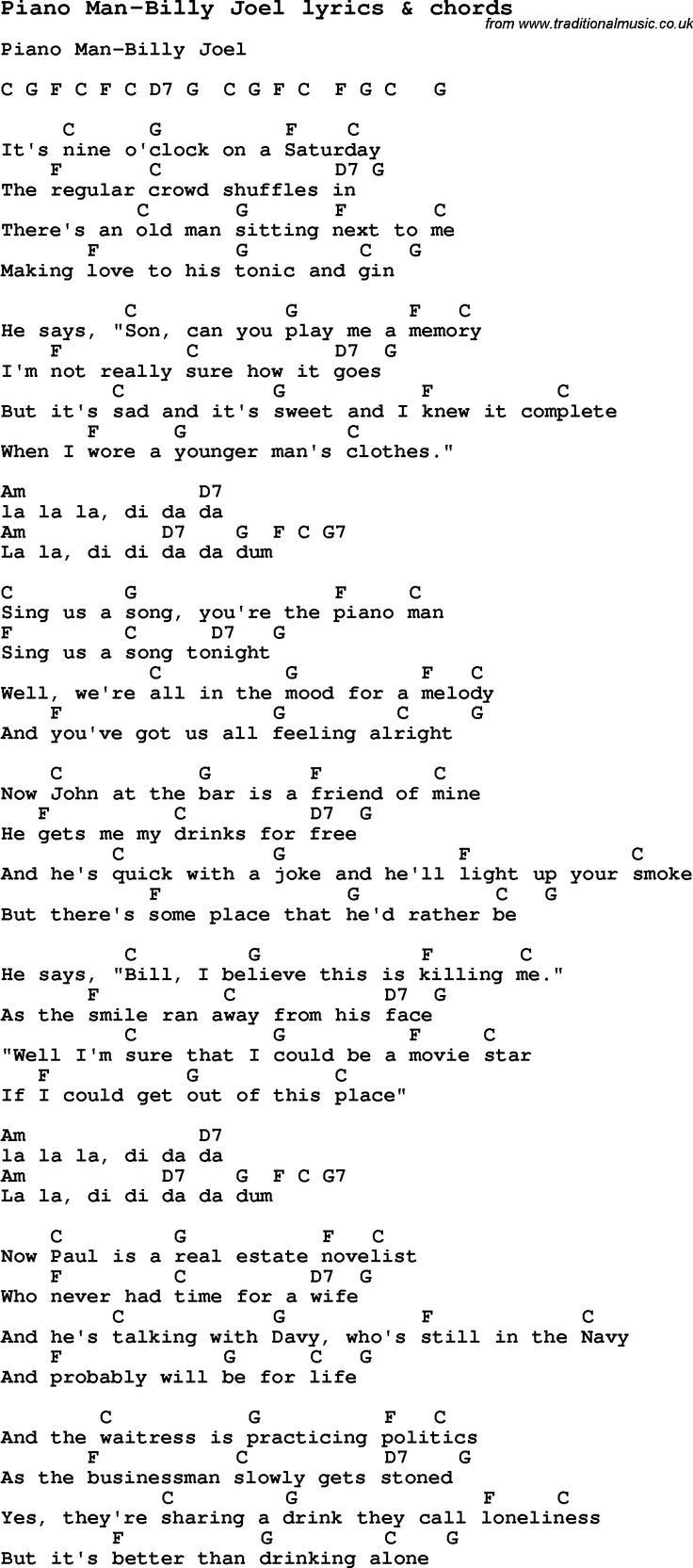 George Strait Christmas Cookies Lyrics
 Love Song Lyrics for Piano Man Billy Joel with chords for