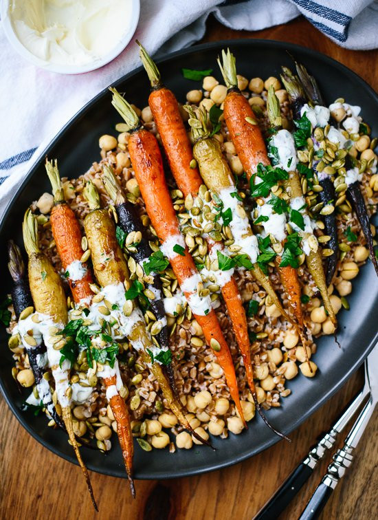 Gourmet Vegetarian Thanksgiving Recipes
 Roasted Carrots with Farro & Chickpeas Cookie and Kate