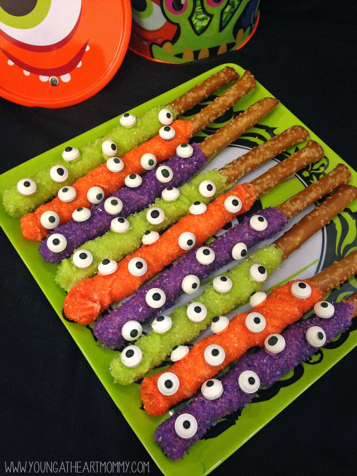 Halloween Chocolate Covered Pretzels
 Eerie Eyeball Pretzel Rods Young At Heart Mommy