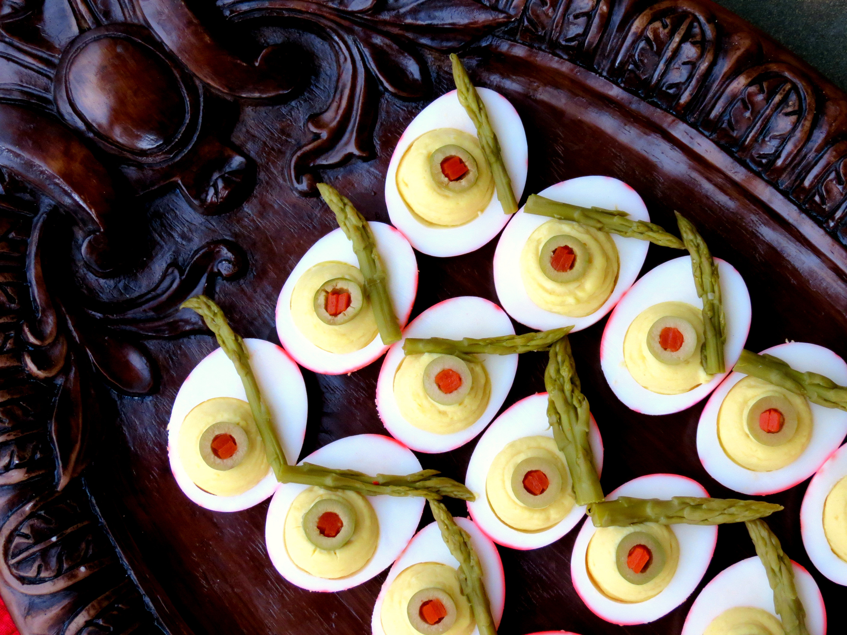 Halloween Deviled Eggs Eyeballs
 Deviled “Eyeballs”