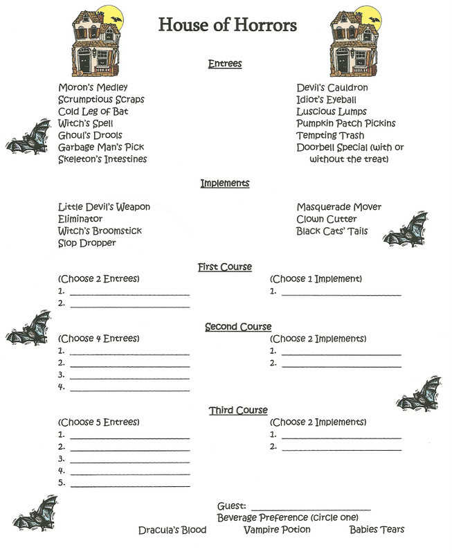 Halloween Dinner Menus
 Invite and Delight House of Horrors