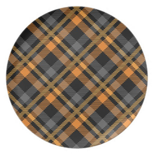 Halloween Dinner Plates
 Halloween Tartan Yellow and Grey Pattern Dinner Plate