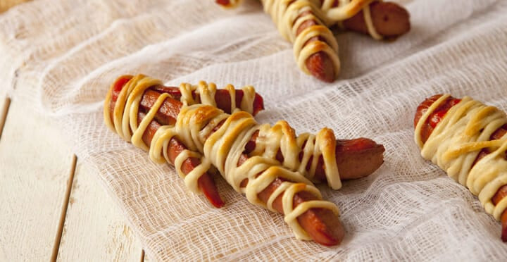 Halloween Mummy Hot Dogs
 Hot Dog Mummies Halloween Fun from Macheesmo