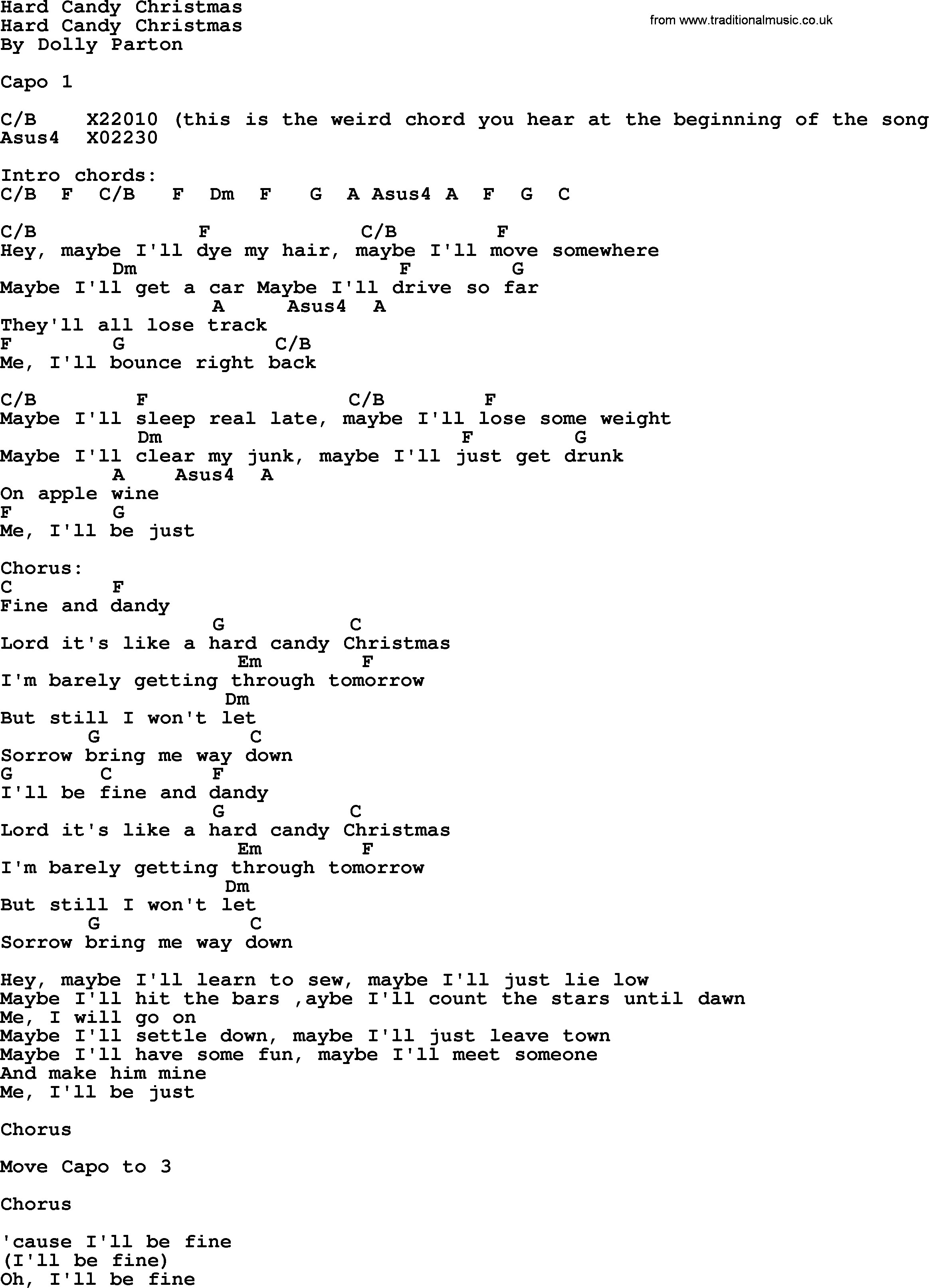 Lyrics Hard Candy Christmas
 Hard Candy Christmas Bluegrass lyrics with chords