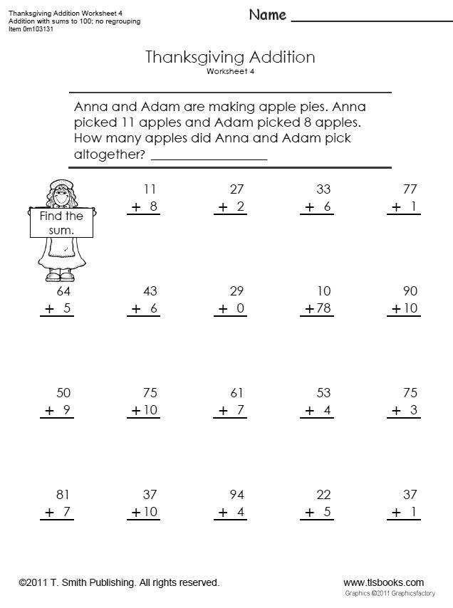 Math Aids Com Thanksgiving Turkey
 First Grade Addition Worksheets