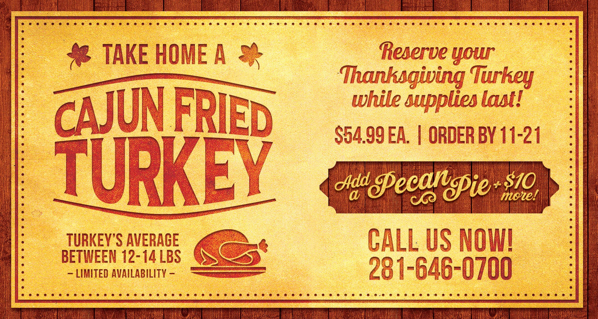Order Fried Turkey For Thanksgiving
 Take Home a Cajun Fried Turkey Orleans Seafood Kitchen