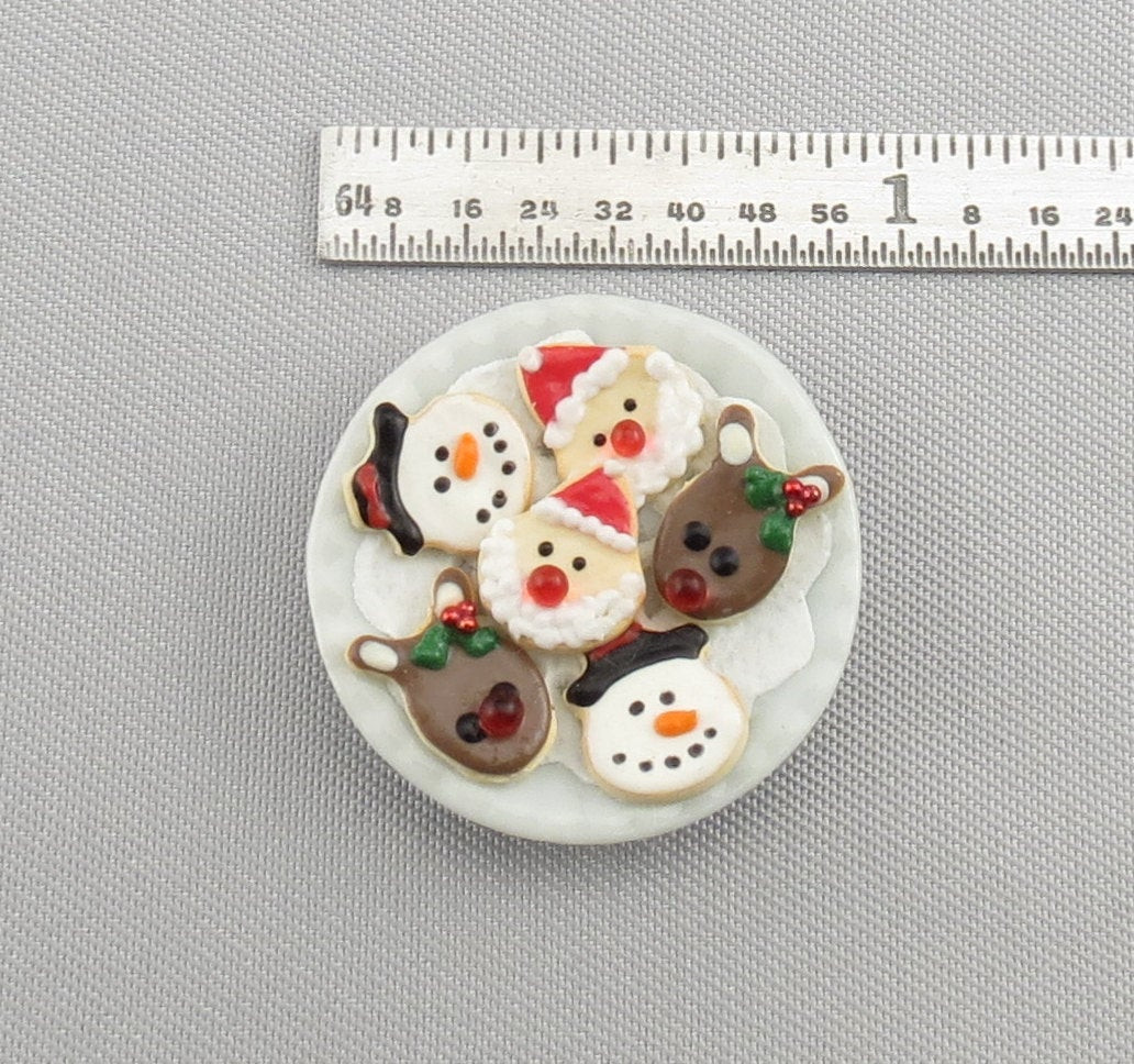 Plate Of Christmas Cookies
 Dollhouse Miniature Christmas Cookies on Plate Santa Snowman