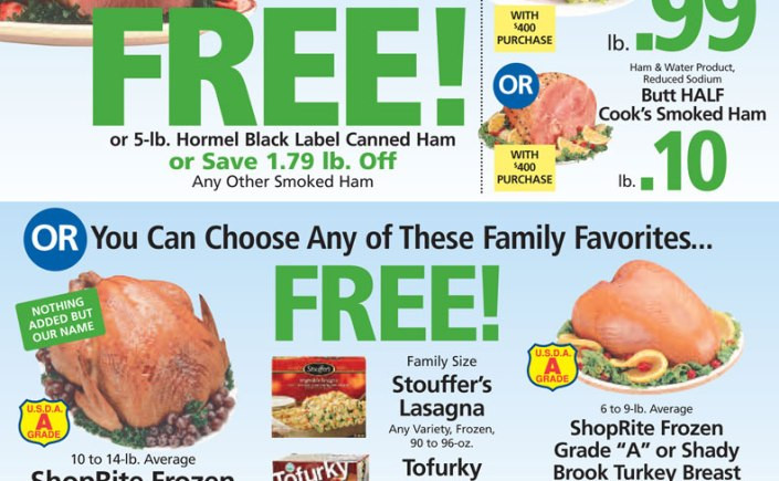 Shoprite Thanksgiving Dinner
 FREE Holiday Dinner Favorite beginning Sunday April 22