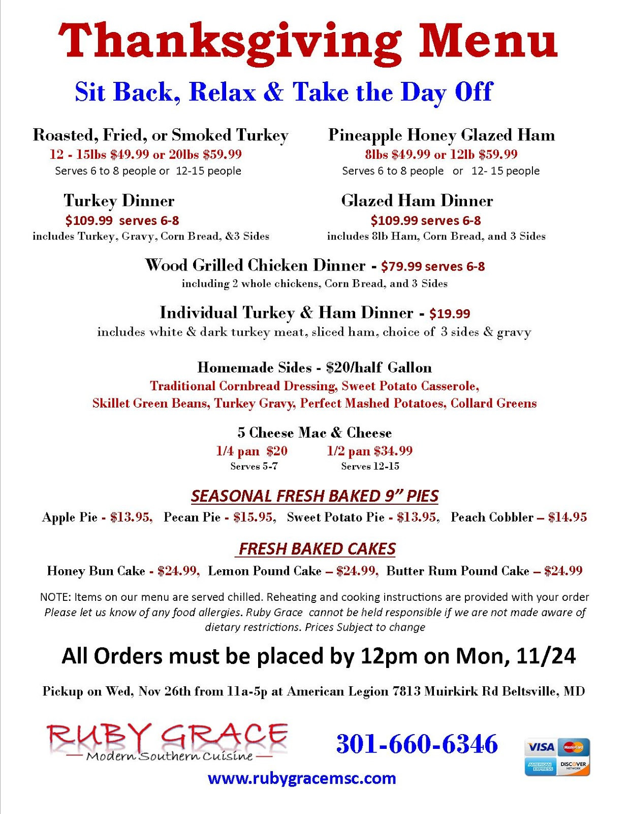 Southern Thanksgiving Dinner Menu
 South Laurel Views Nov 27 Ruby Grace Southern