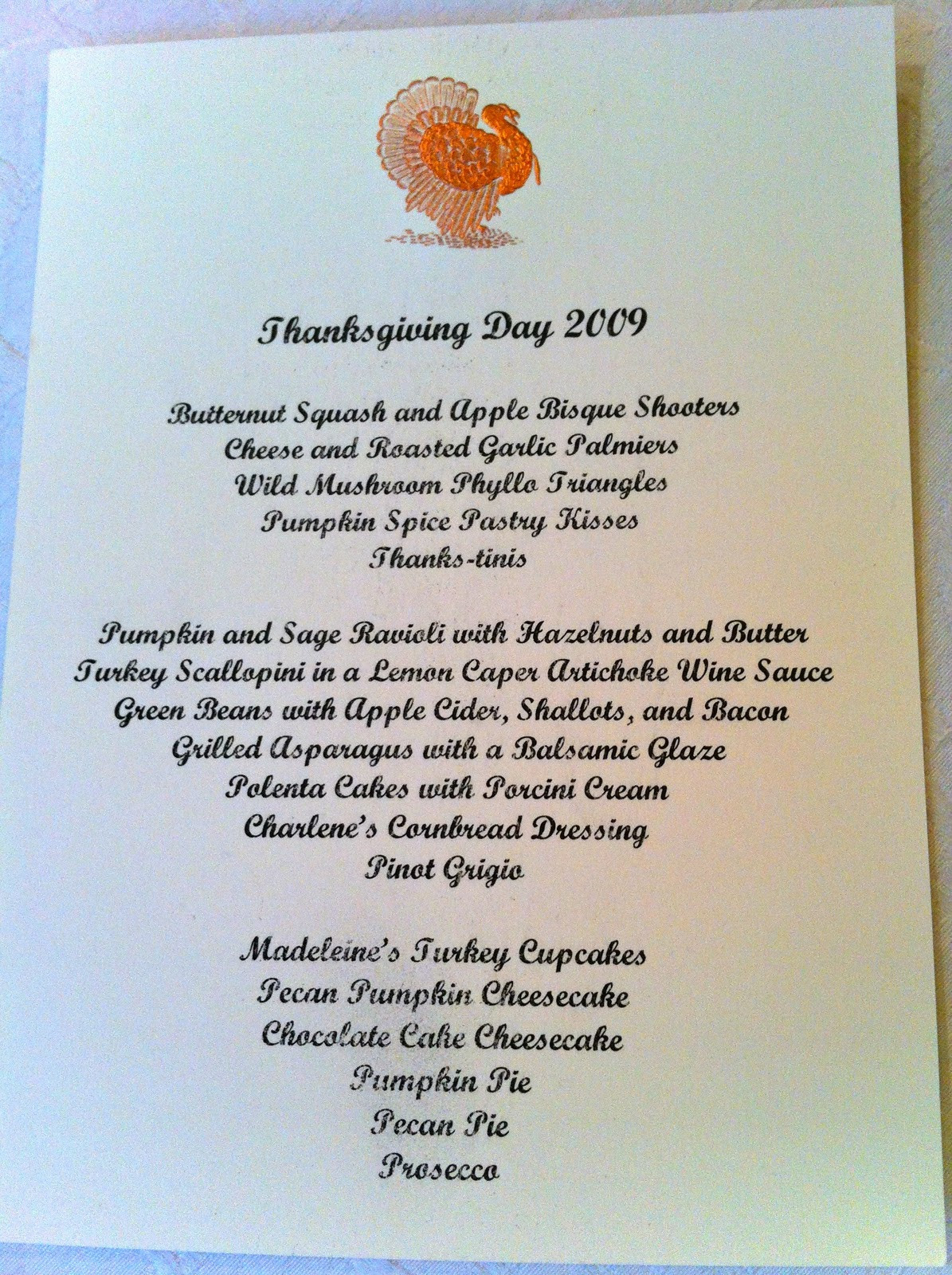 Southern Thanksgiving Dinner Menu
 the cul de sac November 2011