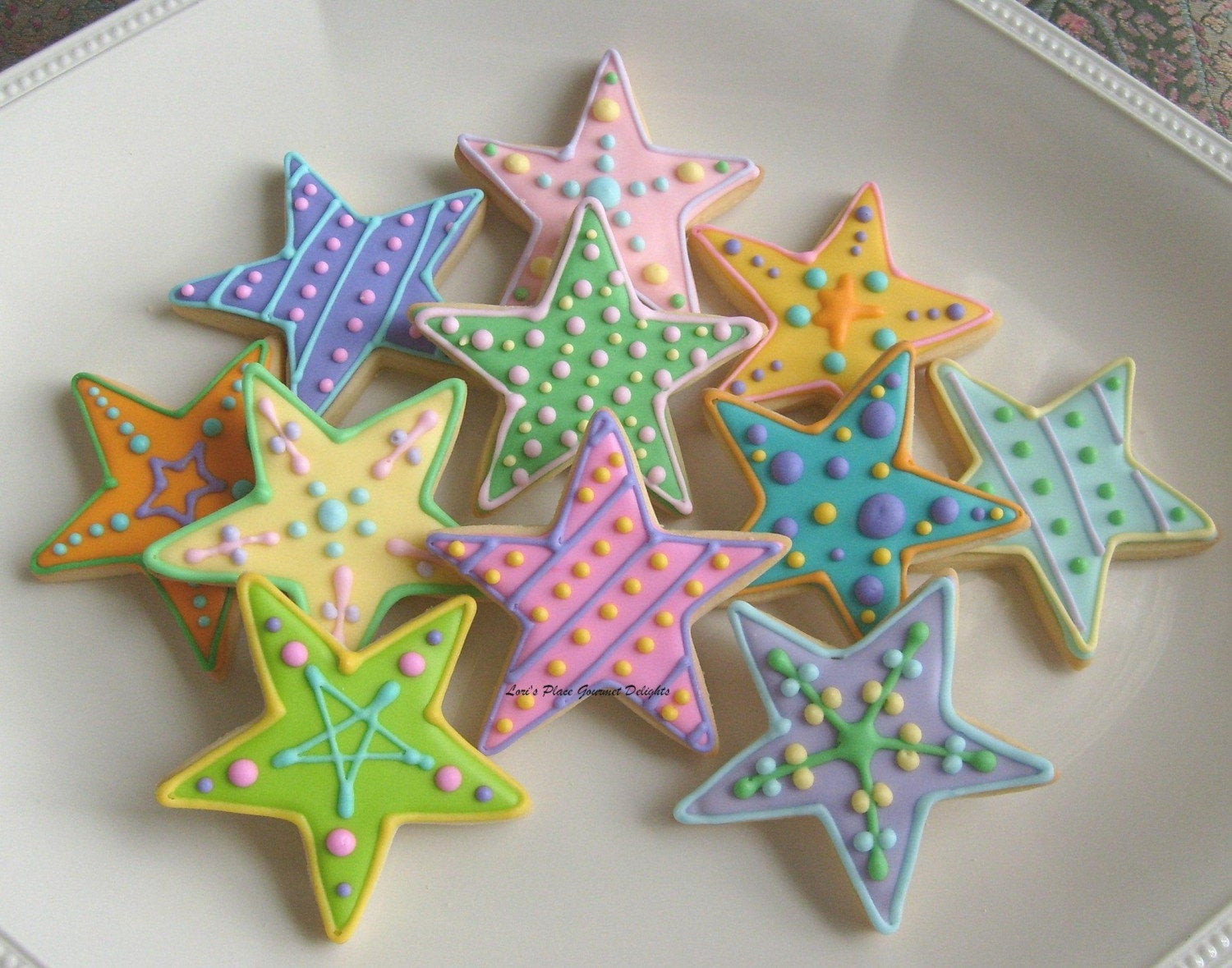 Star Christmas Cookies
 COLORFUL STAR DECORATED COOKIES Star Cookie Favors Cookie