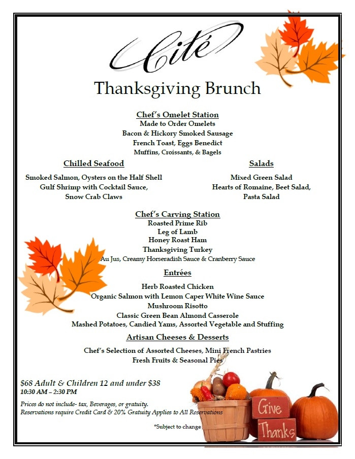 Thanksgiving Breakfast Menu
 Cite Restaurant Downtown Chicago Thanksgiving Brunch