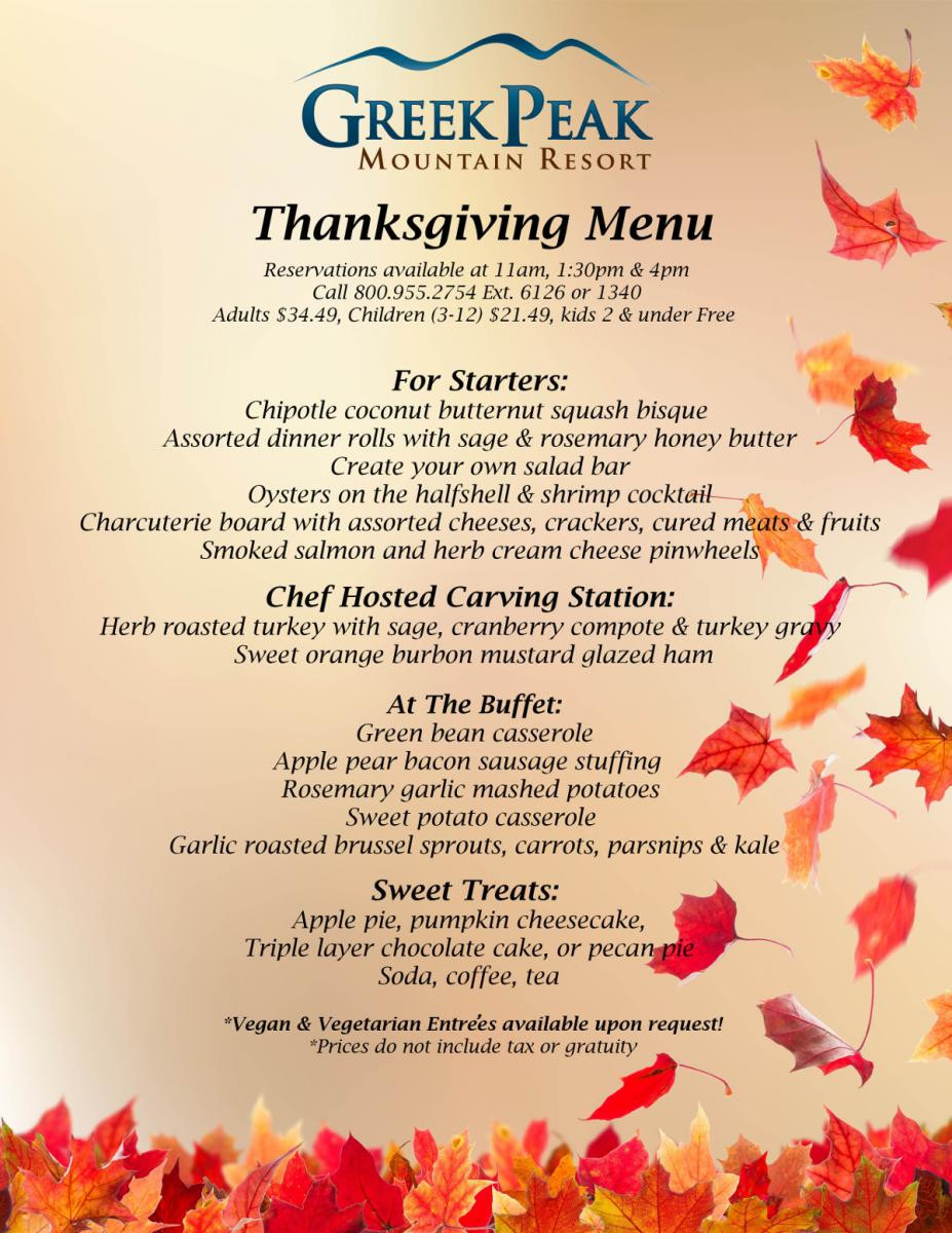 Thanksgiving Breakfast Menu
 Greek Peak Mountain Resort