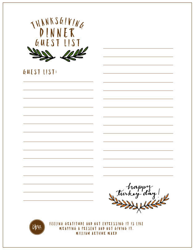 Thanksgiving Dinner Checklist
 Free Printable Thanksgiving Checklist and Place Cards