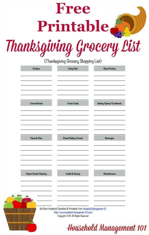 Thanksgiving Dinner Checklist
 Printable Thanksgiving Grocery List & Shopping List