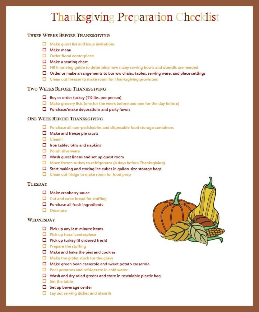 Thanksgiving Dinner Checklist
 Thanksgiving Checklist and Hostess Tips