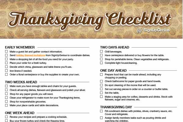 Thanksgiving Dinner Checklist
 Thanksgiving Checklist Plan A Low Fuss Feast