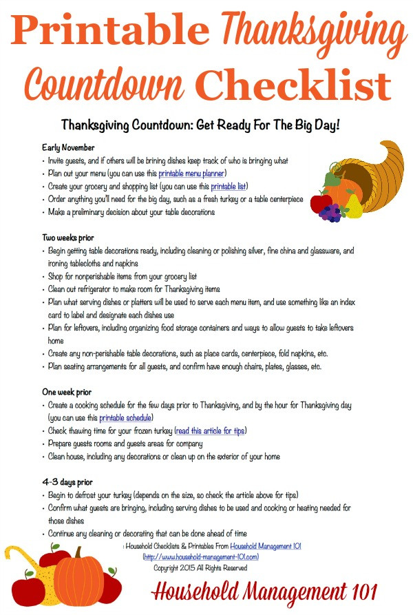 Thanksgiving Dinner Checklist
 Free Printable Thanksgiving Planner 5 Forms Included