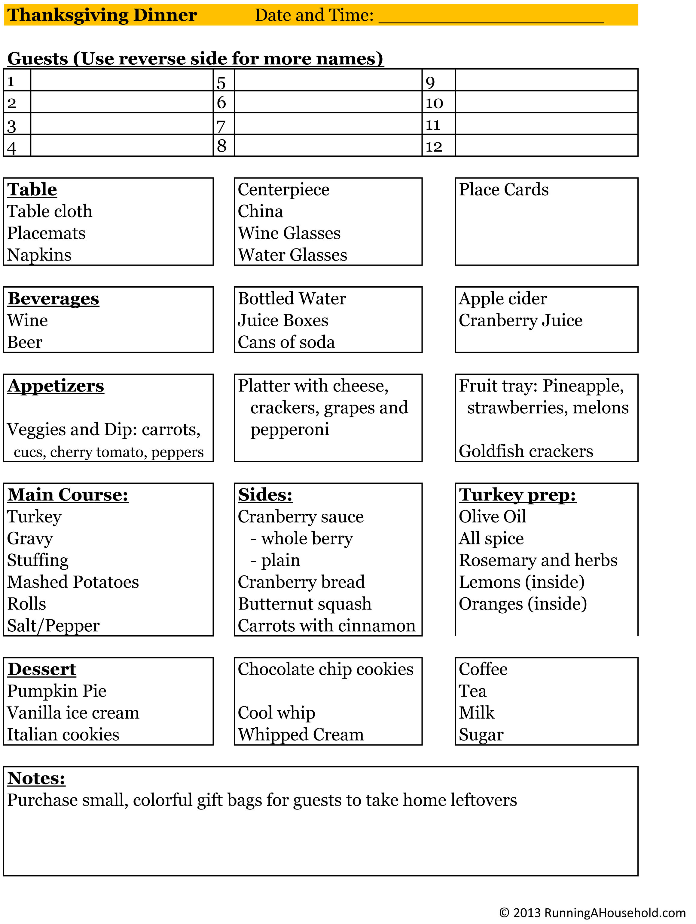 Thanksgiving Dinner Checklist
 Planning Thanksgiving Dinner Running A Household