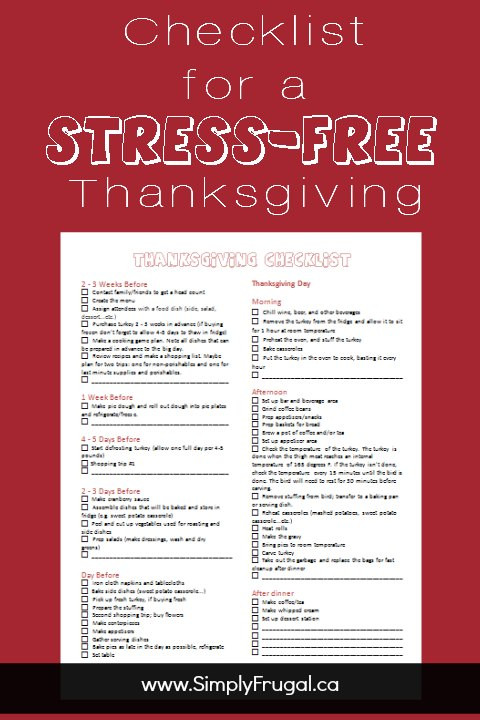 Thanksgiving Dinner Checklist
 Checklist for a Stress Free Thanksgiving