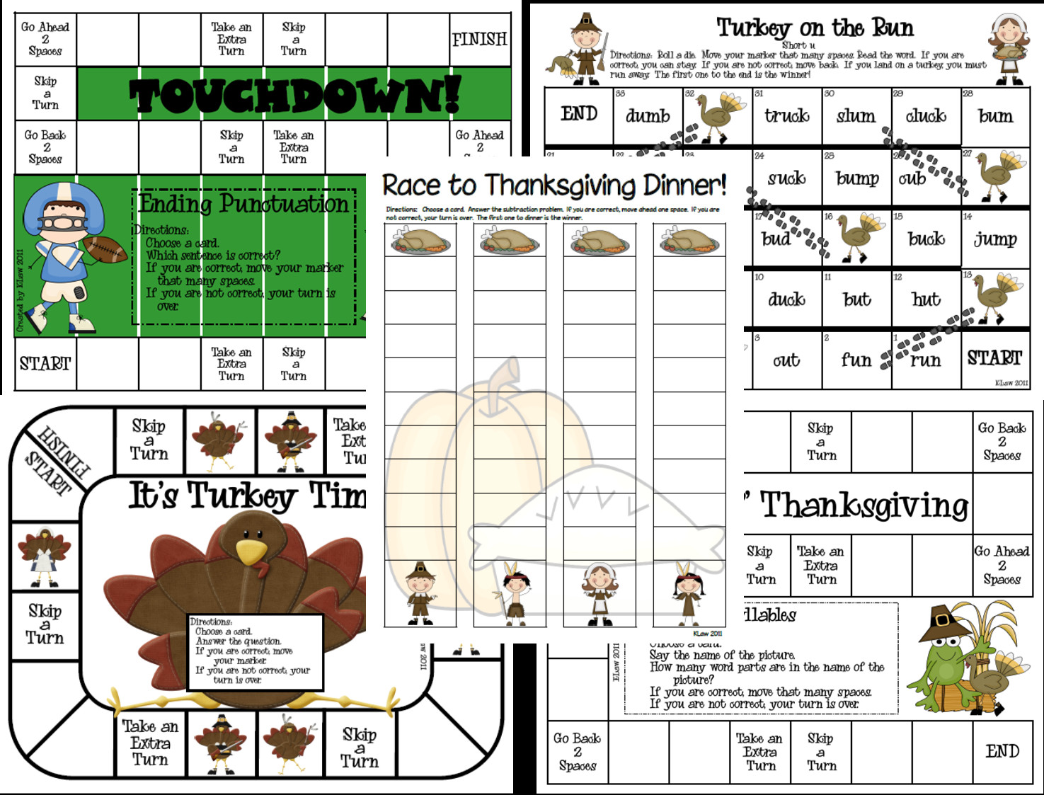 Thanksgiving Games Turkey Run
 First Grade a la Carte New Thanksgiving Games