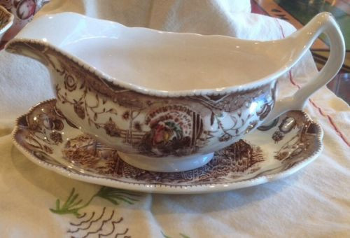 Thanksgiving Gravy Boat
 Johnson Brothers His Majesty Turkey Gravy Boat Under Plate