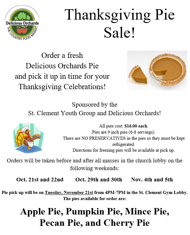 Thanksgiving Pies For Sale
 Saint Clement Parish