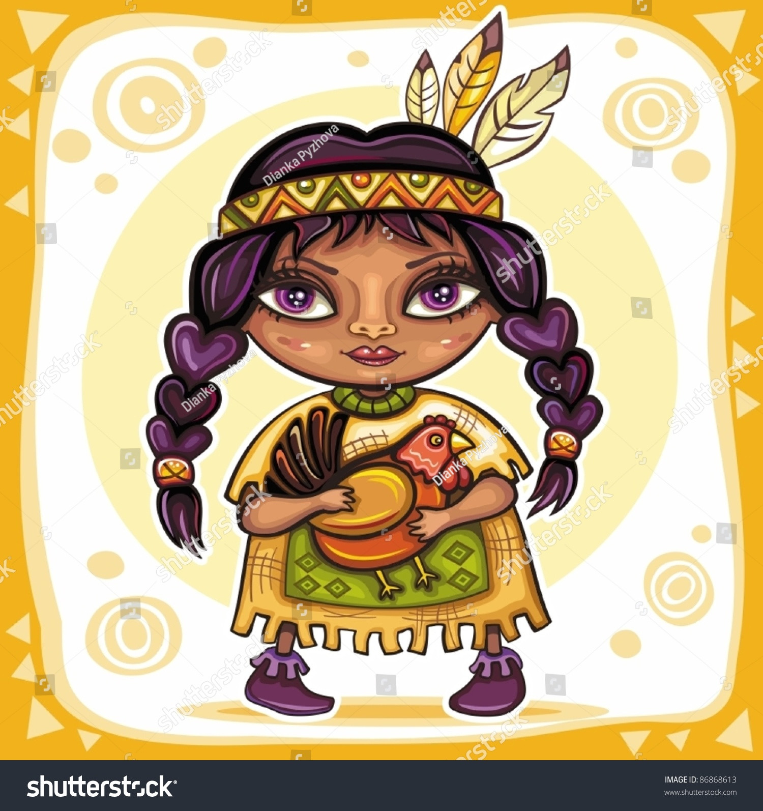 Thanksgiving Turkey Indian Style
 Thanksgiving Theme Cute North American Indian Girl With