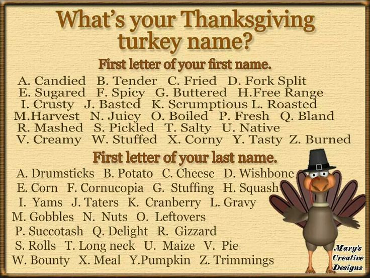 Thanksgiving Turkey Names
 What s your Thanksgiving turkey name
