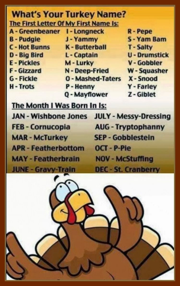 Thanksgiving Turkey Names
 What Is Your Turkey Name s and for